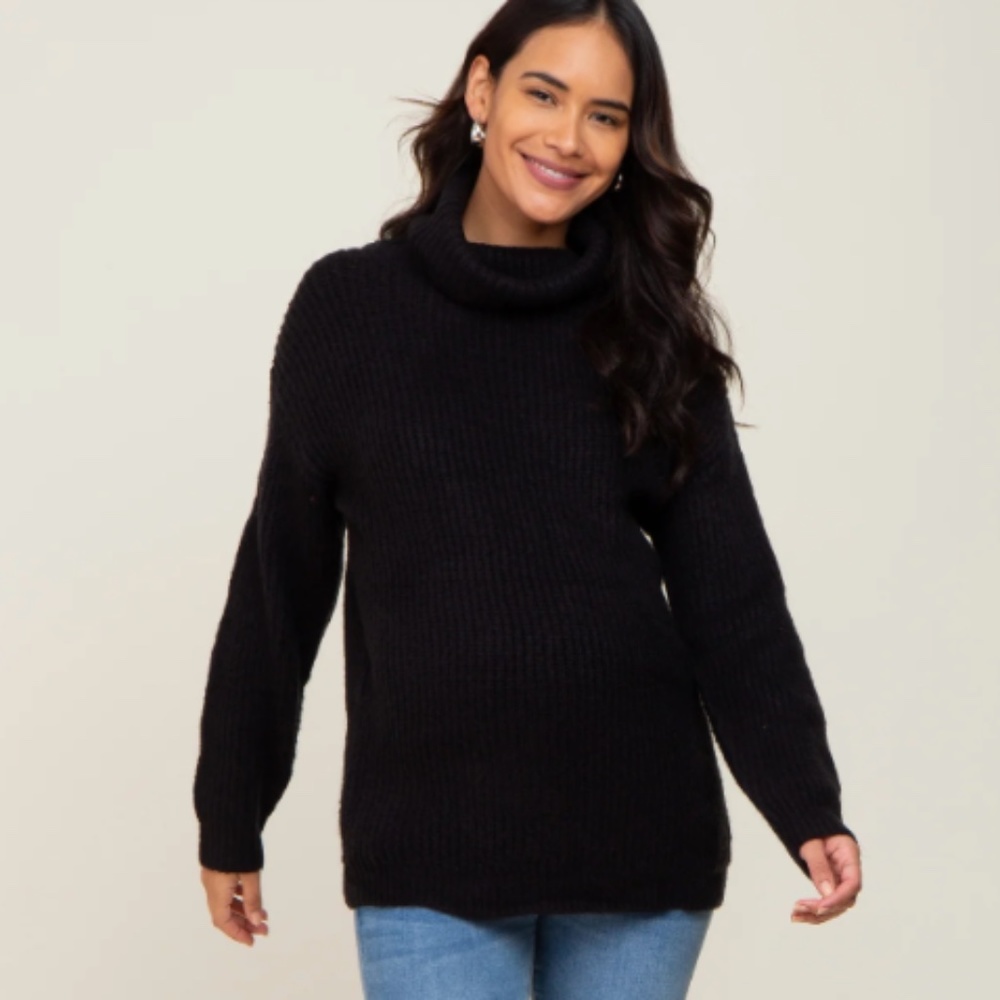 PINKBLUSH BLACK SOFTKNIT CUTOUT BACK TURTLENECK MATERNITY SWEATER